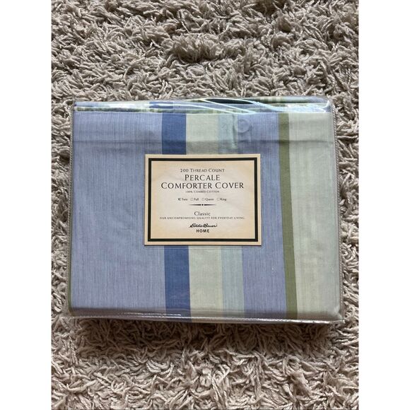 NEW Vintage EDDIE BAUER Twin Percale Comforter Cover Multi Striped - Picture 1 of 10
